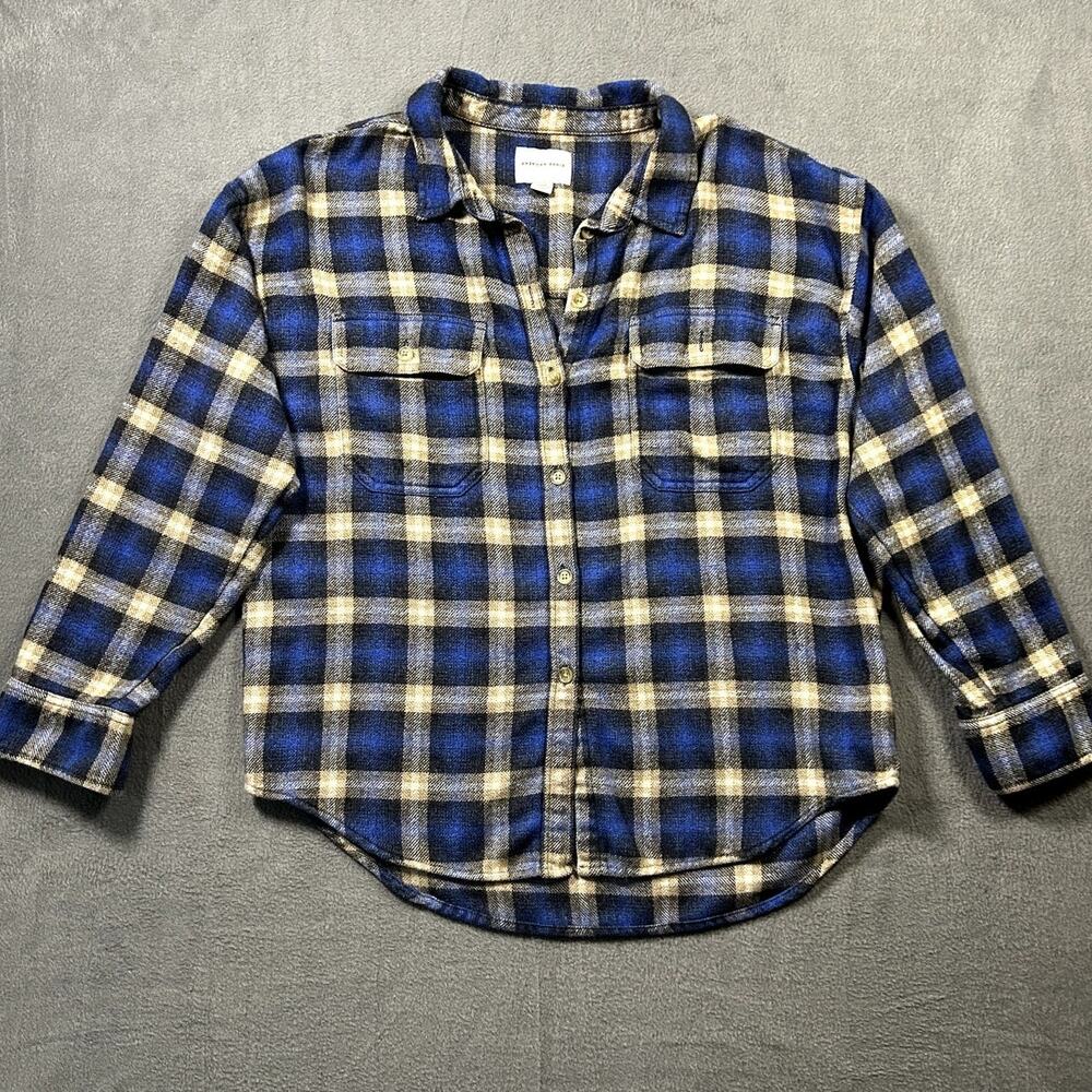 American Eagle Shirt Men's Blue Plaid Flannel Button Front‎ Casual Size Medium